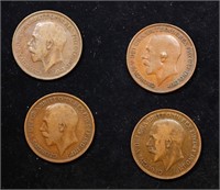 Group of 4 Coins, Great Britain Pennies, 1913, 191