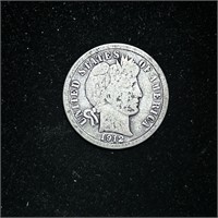 1912 90% SILVER BARBER DIME 10C COIN
