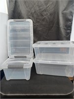 4 Iris 12.9qt. clear storage totes locking lids **