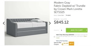 CM5325 Modern Gray Fabric Daybed w/ Trundle