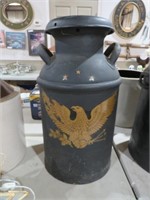 METAL DBL HANDLE MILK CAN WITH EAGLE