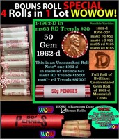 THIS AUCTION ONLY! BU Shotgun Lincoln 1c roll, 196