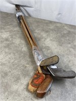 Vintage wooden clubs including wedges,  putters