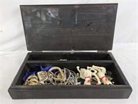 Wooden Jewelry Box W/ Costume Jewelry