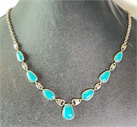 18" Sterling Turquoise Necklace 18 Grams Twt