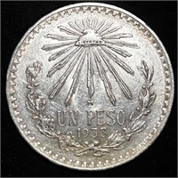 1933 UNCIRCULATED 72% SILVER MEXICAN UN PESO