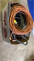 Box of Extension Cords & Light