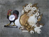 Rooster clock and wall figurine