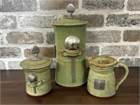 (3) Green Crosby and Taylor Stonewear Canisters
