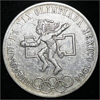1968 LIGHT CIRC MEXICAN SILVER OLYMPICS 25 PESOS