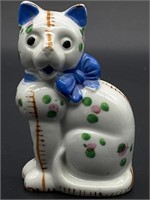 Vintage Ceramic Cat Figurine w/ Flowers, Japan