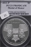2011P PCGS PF69DC MEDAL OF HONOR SILVER DOLLAR