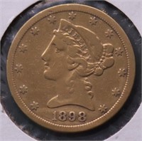 1898 S HALF EAGLE VF