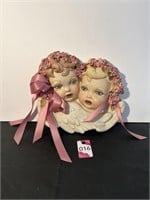 Porcelain Baby Heads on Angel Wings 11"W x 11"H