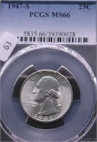 1947 S PCGS MS66 WASHINGTON QUARTER