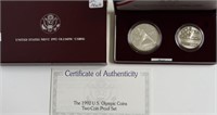 PROOF OLYMPIC SILVER DOLLAR & HALF W BOX PAPERS