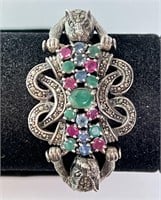 Gorgeous Sterling Ruby/Emerald/Sapphire Bracelet
