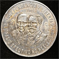 1960 MEXICAN INDEPENDENCE 90% SILVER DIEZ PESOS