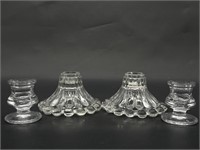 (4) Clear Glass / Crystal Candlesticks, 2 Pair