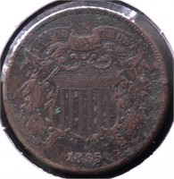 1865 TWO CENT PIECE VF DETAILS