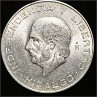 1956 UNCIRCULATED MEX 72 SILVER DIEZ PESOS HIDALGO
