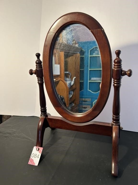 Wooden Oval Mirror One Sided & Stand 14"W x ...