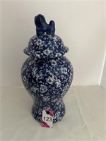 Large Blue & White Ceramic Lidded Vase-Urn 15"H