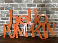 Hello Pumpkin Orange Metal Sign