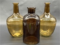 (3) Apothecary Style Bottles in Amber & Brown