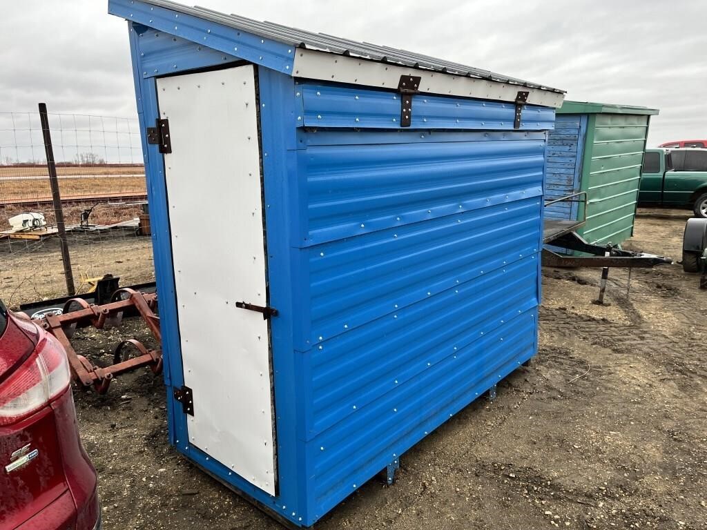 Wood storage shed blue 42"D x 96”L