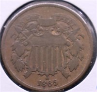 1865 TWO CENT PIECE VF PQ
