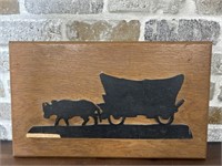 Western Conestoga Wagon w/ Oxen Wooden Sign