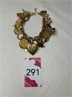 14K Gold Charm Bracelet 91/2" Long