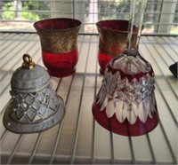 CRANBERRY TO CLEAR BELL, GILT OVER RUBY GLASSES