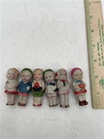 Vintage six porcelain bisque, frozen dolls