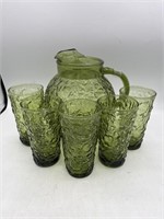 Anchor Hocking Crinkle Lido Green Glass Pitcher