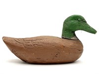 Wood Carved Duck with Glass Eyes and Smaller W