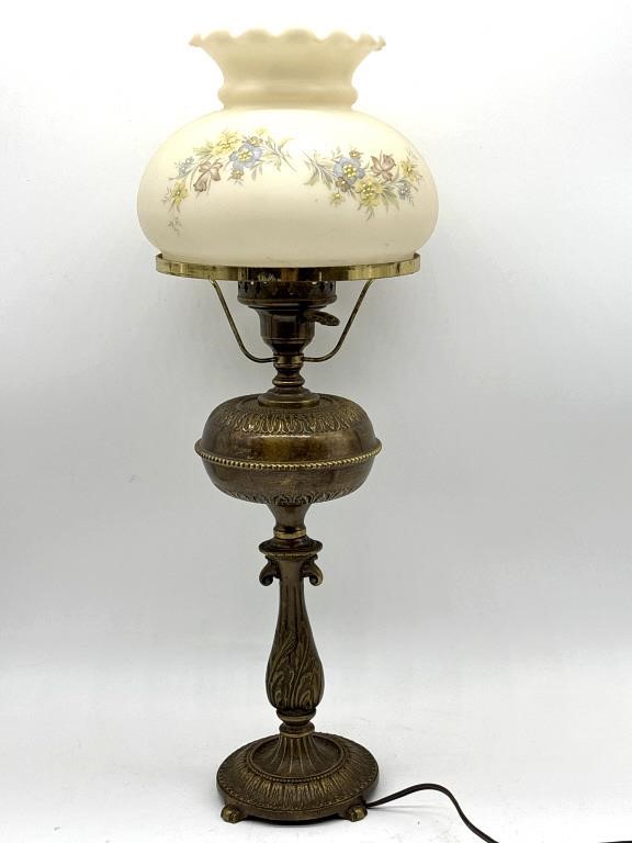 Vintage Electric Brass Lamp with Glass Globe