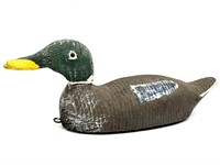 Wood Carved Duck Decoy with Glass Eyes 16.5” x 6”