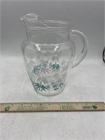 VINTAGE ANCHOR HOCKING GLASS BAMBOO PRINT PITCHER