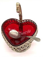 Ruby Red Glass Heart Shaped Candy/Relish Bowl on