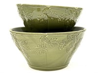 Green Acorn Pattern Bowls 9.5” x 5” and Smaller