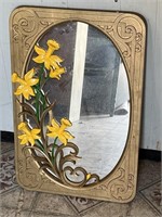 Vintage mid-century floral wall mirror measures