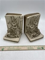 Vintage Old Flower and Book Ceramic Bookends