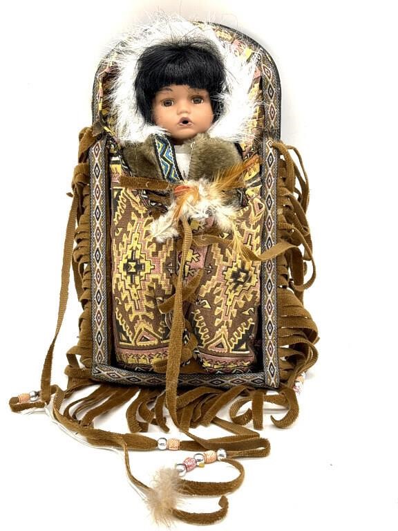 Native American Doll on Back Board 10”