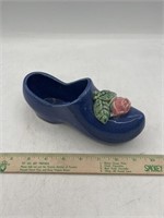 Vintage Ceramic McCoy blue speckled dutch shoe