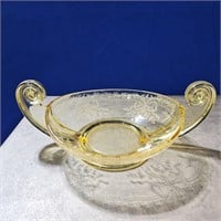 Fostoria June Etched Yellow Console Scroll Bowl