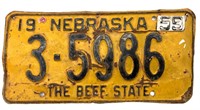 1958 Nebraska License Plate with ‘59’ Renewal