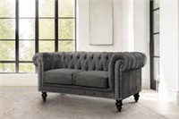 ABBYSON VELVET CHESTERFIELD LOVESEAT-GREY