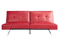 ABBYSON LEATHER CONVERTIBLE SOFA-RED
